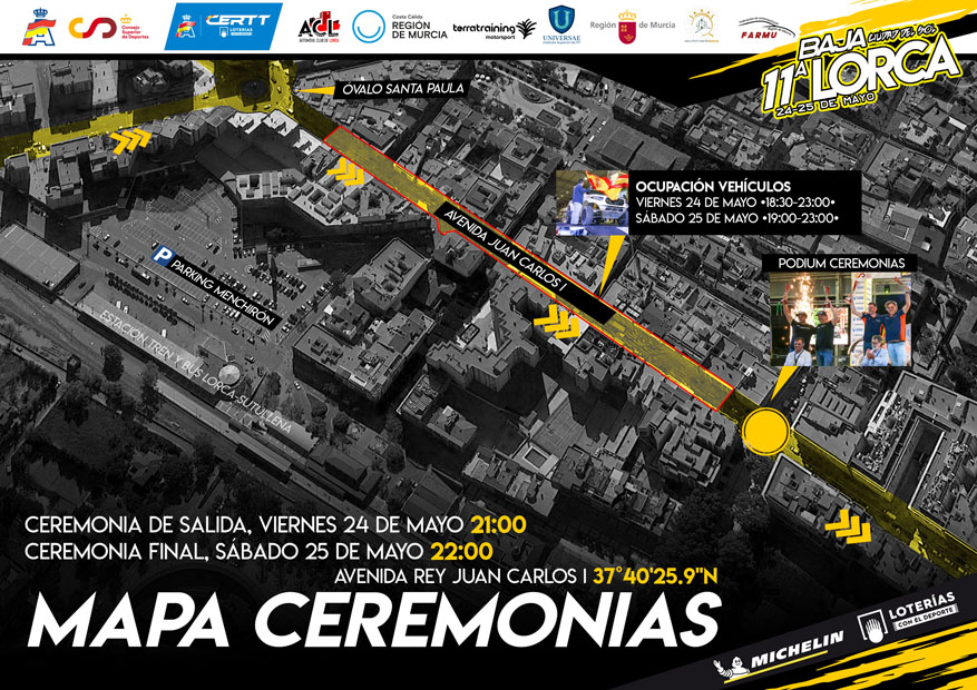Mapa Ceremonia de Salida y Podium Baja Lorca 2024.